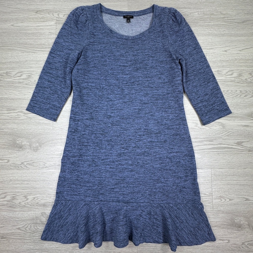 Talbots‎ Women's Dress Petite Medium Blue Heathered Knit Flounce Hem 3/4 Sleeve